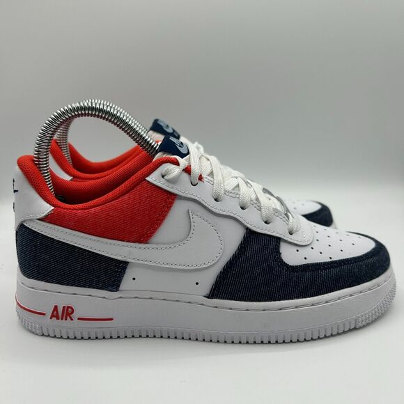 Nike Air Force 1 Low GS USA Denim White Blue Red - Picture 1 of 8